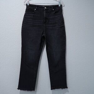 LOFT Womens Jeans Cropped Pants Fringe Hem High Rise Denim Bottoms Black 6